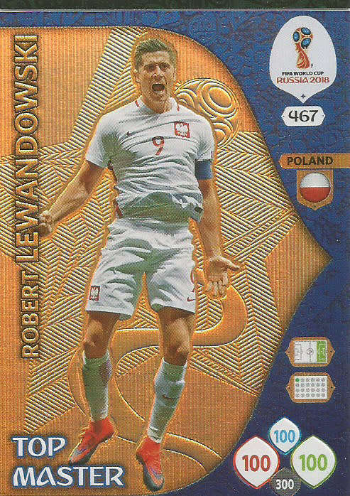 ROBERT LWANDOWSKI - PANINI FIFA WORLD CUP 2018 RUSSIA - RARE  "TOP MASTER" FOIL CARD 467