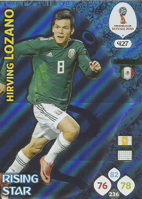 HIRVING LOZANO - PANINI FIFA WORLD CUP 2018 RUSSIA -  "RISING STAR" FOIL TRADING CARD 427