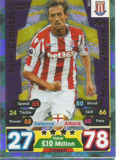 PETER CROUCH  - MATCH ATTAX 2017/18 - GOLD "MAN of the MATCH" TRADING CARD 421