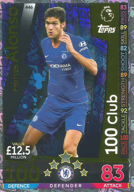 MARCOS ALONSO - MATCH ATTAX 2018/2019 - GOLD "CLUB 100" TRADING CARD 446