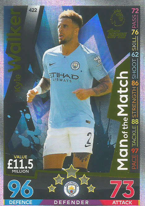 KYLE WALKER - MATCH ATTAX 2018/2019 - GOLD "MAN of the MATCH" TRADING CARD 422