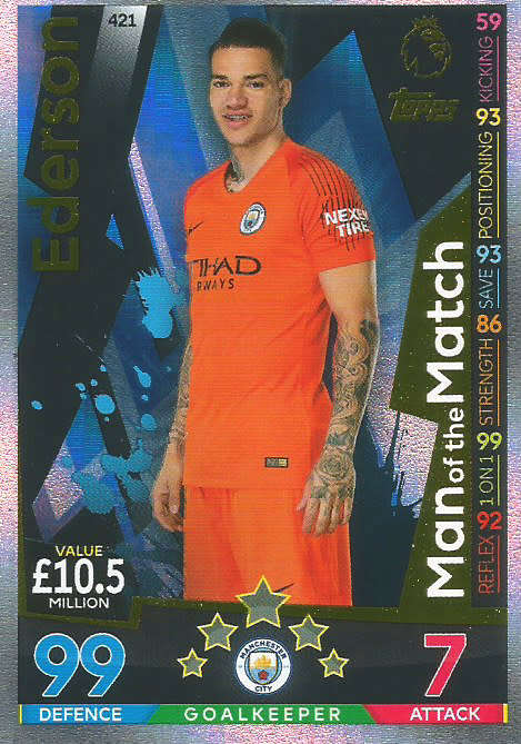 EDERSON - MATCH ATTAX 2018/2019 - GOLD "MAN of the MATCH" TRADING CARD 421