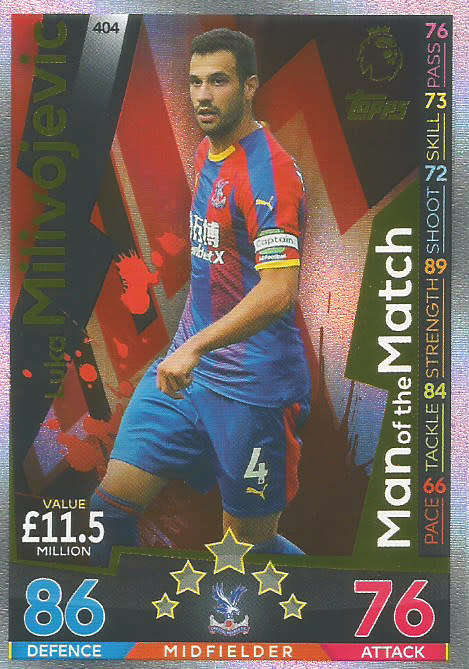 LUKA MILIVOJEVIC - MATCH ATTAX 2018/2019 - GOLD "MAN of the MATCH" TRADING CARD 404