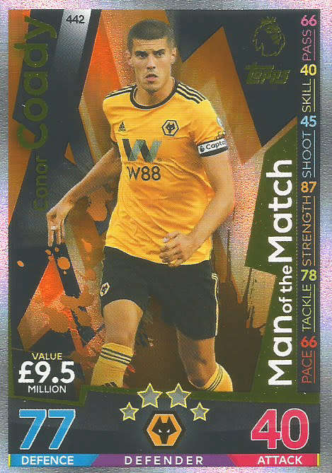 CONOR COADY - MATCH ATTAX 2018/2019 - GOLD "MAN of the MATCH" TRADING CARD 442