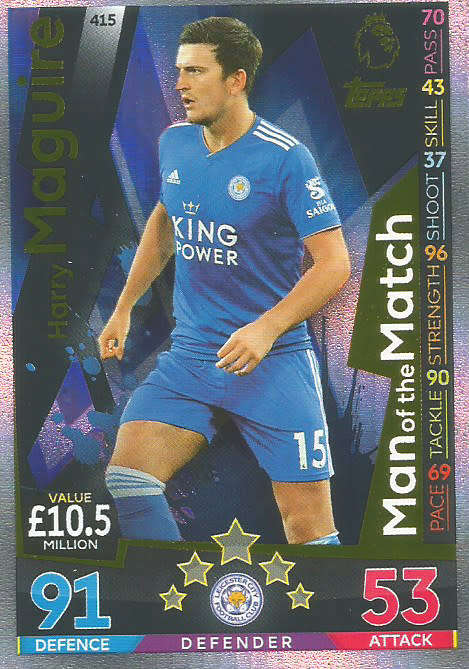 HARRY MAGUIRE - MATCH ATTAX 2018/2019 - GOLD "MAN of the MATCH" TRADING CARD 415