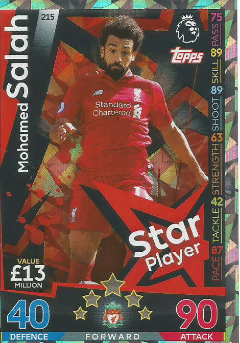 MOHAMED SALAH - MATCH ATTAX 2018/2019 - SILVER "STAR PLAYER" TRADING CARD