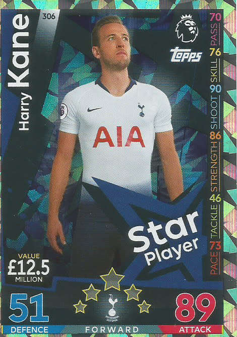 HARRY KANE - MATCH ATTAX 2018/2019 - SILVER "STAR PLAYER" TRADING CARD