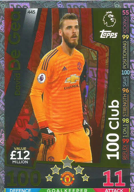 DAVID DE GEA - MATCH ATTAX 2018/2019 - GOLD "CLUB 100" TRADING CARD 445