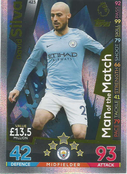 DAVID SILVA - MATCH ATTAX 2018/2019 - GOLD "MAN of the MATCH" TRADING CARD 423