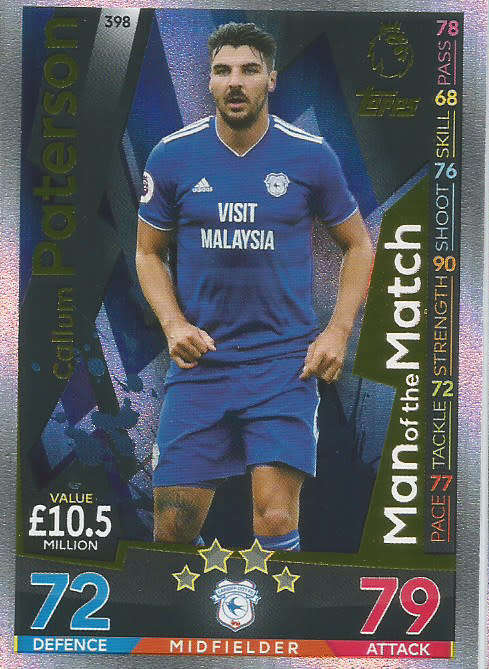 CALLUM PATERSON - MATCH ATTAX 2018/2019 - GOLD "MAN of the MATCH" TRADING CARD 398