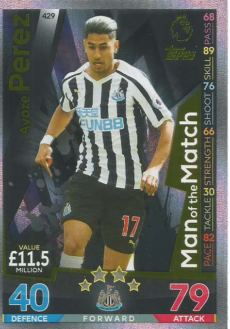 AYOZE PEREZ - MATCH ATTAX 2018/2019 - GOLD "MAN of the MATCH" TRADING CARD 429