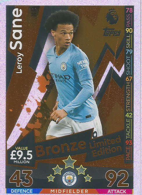 LEROY SANE - MATCH ATTAX 2018/2019 - BRONZE "LIMITED EDITION" TRADING CARD LE3B