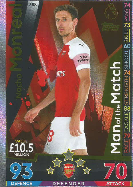 NACHO MONREAL - MATCH ATTAX 2018/2019 - GOLD "MAN of the MATCH" TRADING CARD 388