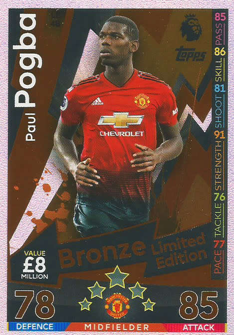 PAUL POGBA - MATCH ATTAX 2018/2019 - BRONZE "LIMITED EDITION" TRADING CARD LE4B