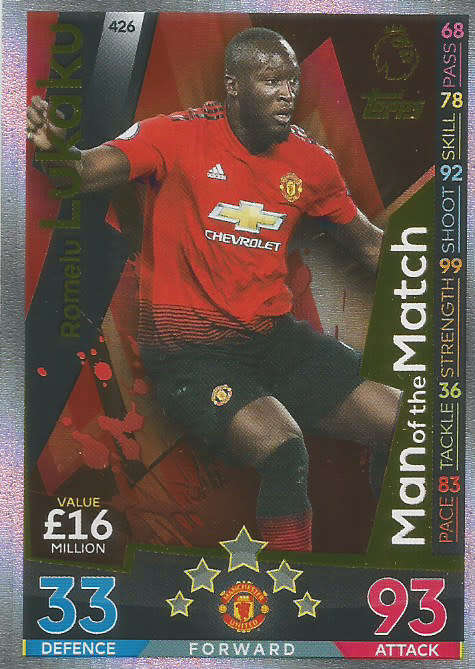 ROMELU LUKAKU - MATCH ATTAX 2018/2019 - GOLD "MAN of the MATCH" TRADING CARD 426