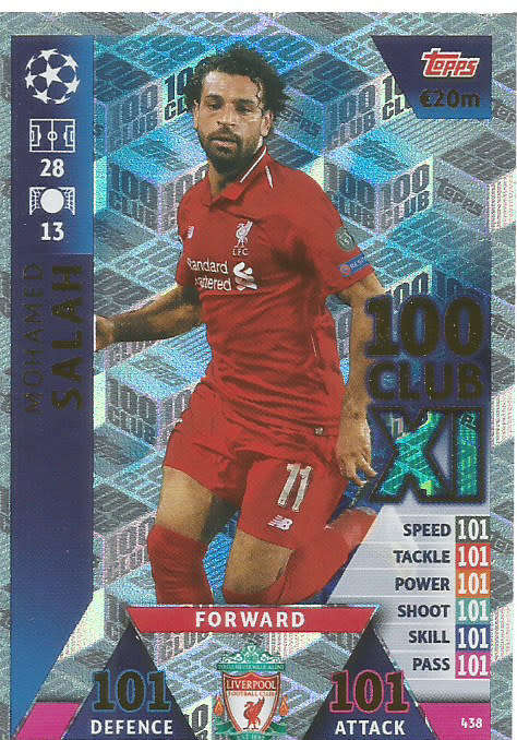 MOHAMED SALAH - CHAMPIONS LEAGUE 2018/19 -  "CLUB 100" FOIL TRADING CARD 438