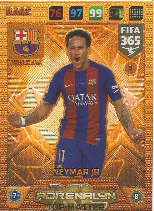 NEYMAR Jr - FIFA 365 2018 EDITION - PANINI 2018 - GOLD FOIL `TOP MASTER` TRADING CARD 5