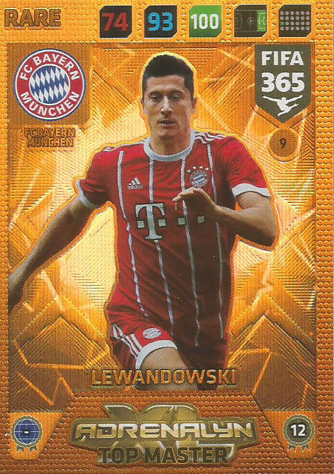 ROBERT LEWANDOWSKI - FIFA 365 2018 EDITION - PANINI 2018 - GOLD FOIL `TOP MASTER` TRADING CARD 9