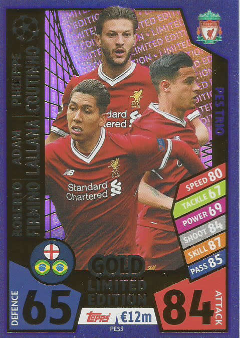 LIVERPOOL - CHAMPIONS LEAGUE 2017/18 - GOLD "LIMITED EDITION" TRADING CARD PES3