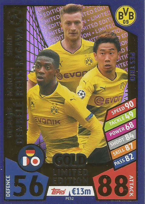 BORUSSIA DORTMUND - CHAMPIONS LEAGUE 2017/18 - GOLD "LIMITED EDITION" TRADING CARD PES2