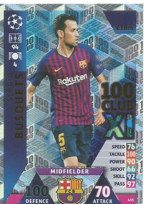 SERGIO BUSQUETS - CHAMPIONS LEAGUE 2018/19 -  "CLUB 100" FOIL TRADING CARD 435