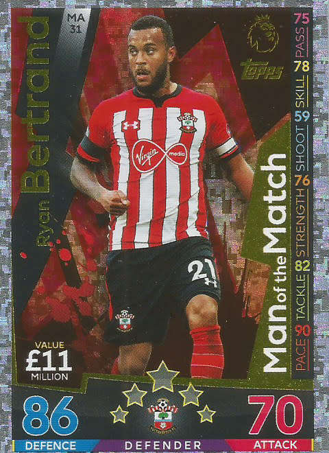 RYAN BERTRAND - MATCH ATTAX EXTRA 2019 - GOLD "MAN of the MATCH" TRADING CARD MA31