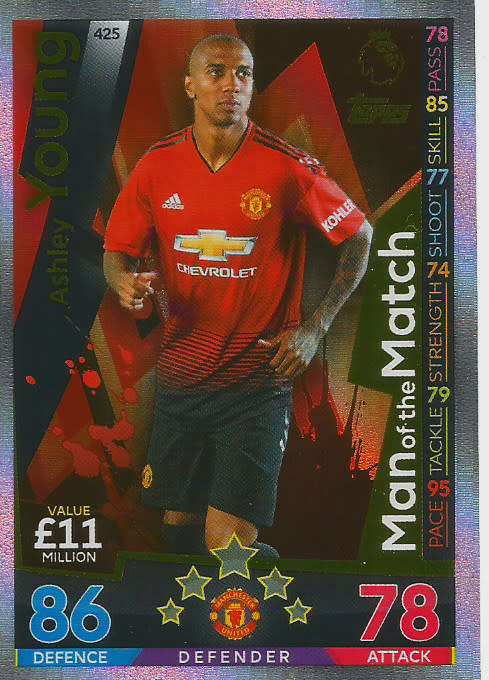 ASHLEY YOUNG - MATCH ATTAX 2018/2019 - GOLD "MAN of the MATCH" TRADING CARD 425