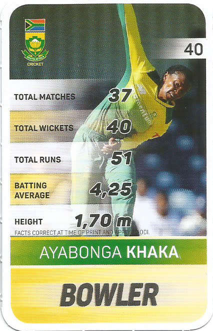 AYA. KHAKA - PICK&PAY "S.A. CRICKET SUPERCARDS"  TRADING CARD 40