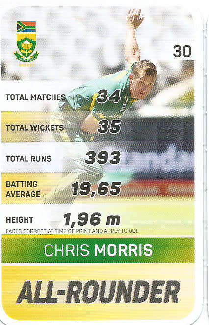 CHRIS MORRIS - PICK&PAY "S.A. CRICKET SUPERCARDS"  TRADING CARD 30