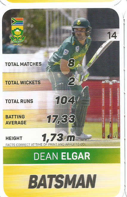 DEAN ELGAR - PICK&PAY "S.A. CRICKET SUPERCARDS"  TRADING CARD 14