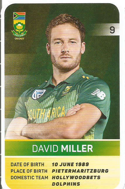 DAVID MILLER - PICK&PAY "S.A. CRICKET SUPERCARDS"  TRADING CARD 9
