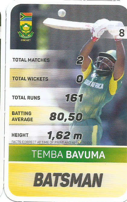TEMBA BAVUMA - PICK&PAY "S.A. CRICKET SUPERCARDS"  TRADING CARD 8