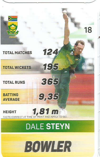 DALE STEYN - PICK&PAY "S.A. CRICKET SUPERCARDS"  TRADING CARD 18
