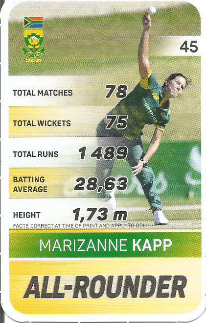 MARIZANNE KAPP - PICK&PAY "S.A. CRICKET SUPERCARDS"  TRADING CARD 45