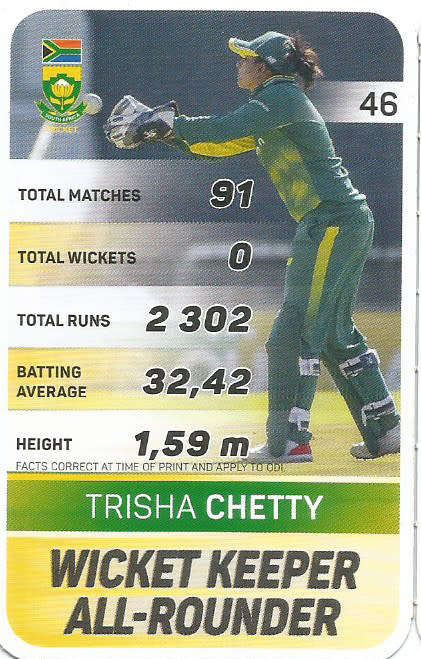 TRISHA CHETTY - PICK&PAY "S.A. CRICKET SUPERCARDS"  TRADING CARD 46