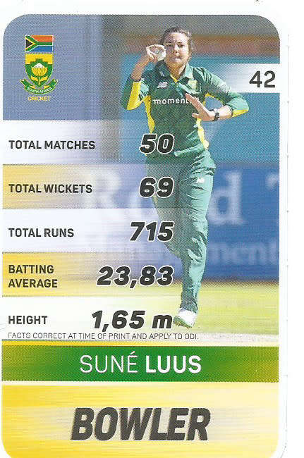 SUNE LUUS - PICK&PAY "S.A. CRICKET SUPERCARDS"  TRADING CARD 42