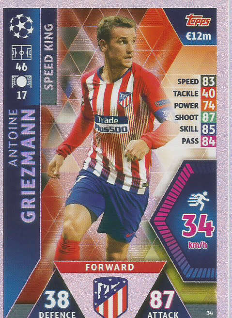 A. GRIEZMANN - CHAMPIONS LEAGUE 2018/19 -  "SPEED KING" FOIL TRADING CARD 34