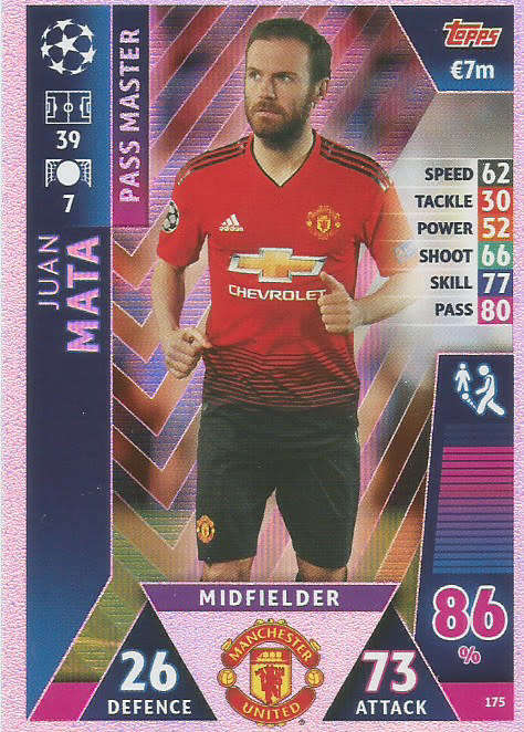 JUAN MATA - CHAMPIONS LEAGUE 2018/19 -  "PASS MASTER" FOIL TRADING CARD 175