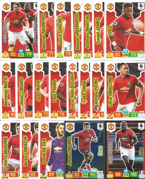 MANCHESTER UNITED FC - PREMIER LEAGUE ADRENALYN XL 2019/20 - COMPLETE 21 BASE & FOIL TRADING CARDS