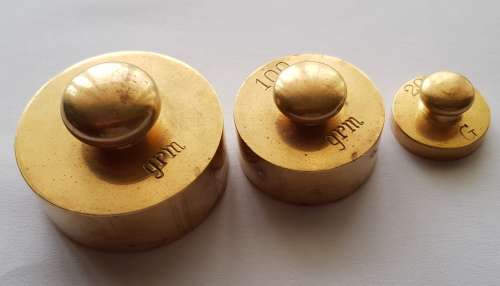 ANTIQUE "BRASS" SCALE WEIGHTS - LOT of 3 ASSORTED "BRASS" WEIGHTS