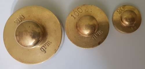 ANTIQUE "BRASS" SCALE WEIGHTS - LOT of 3 ASSORTED "BRASS" WEIGHTS