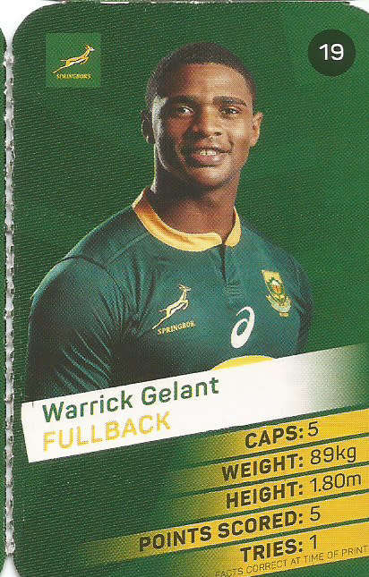 WARREN GELANT - 2019 RUGBY WORLD CUP CHAMPIONS - 2019 Pick & Pay RWC COLLECTION CARD 19