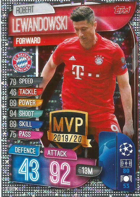 ROBERT LEWANDOWSKI - CHAMPIONS LEAGUE 2019/20 -  SILVER FOIL "MVP" TRADING CARD - C BAY