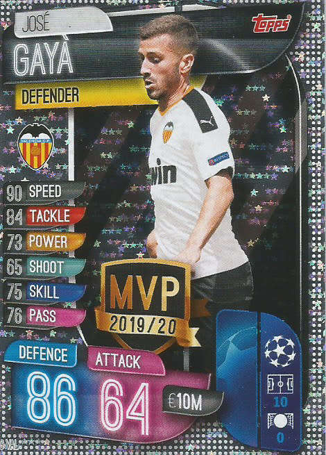 JOSE GAYA - CHAMPIONS LEAGUE 2019/20 -  SILVER FOIL "MVP" TRADING CARD - C VAL