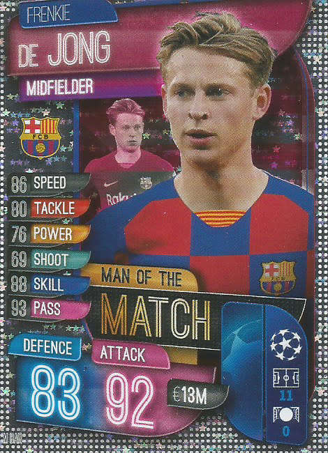 F. DE JONG - CHAMPIONS LEAGUE 2019/20 -  SILVER FOIL "MAN of the MATCH" TRADING CARD