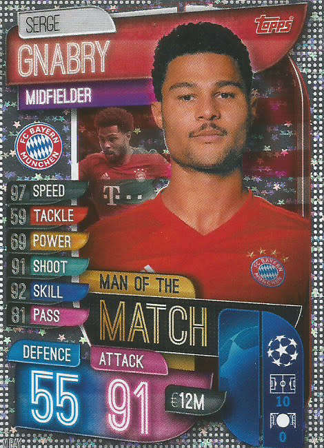 SERGE GNABRY - CHAMPIONS LEAGUE 2019/20 -  SILVER FOIL `MAN of the MATCH` TRADING CARD