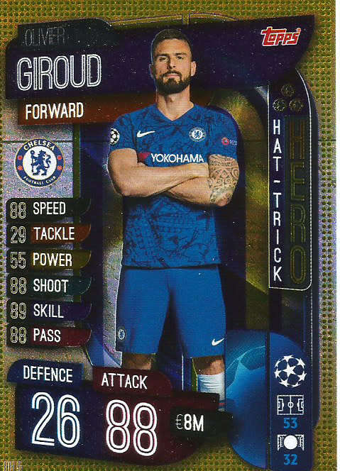 OLIVIER GIROUD - CHAMPIONS LEAGUE 2019/20 -  GOLD FOIL "HAT TRICK HERO" TRADING CARD
