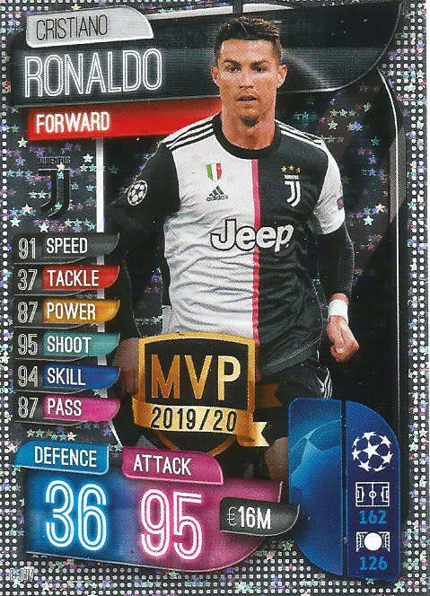 CRISTIANO RONALDO - TOPPS `CHAMPIONS LEAGUE` 2019/20 -  SILVER FOIL `MVP` TRADING CARD - C JUV