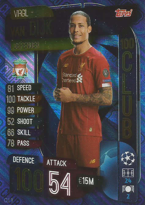 VIRGIL VAN DIJK - CHAMPIONS LEAGUE 2019/20 -  BLUE FOIL "CLUB 100" TRADING CARD