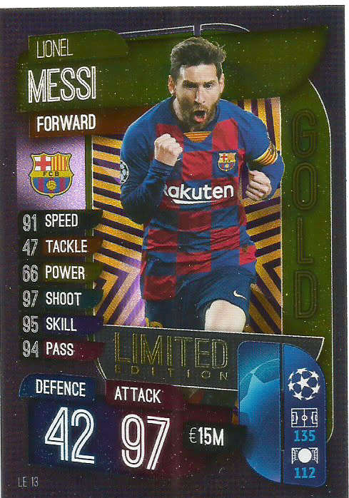 LIONEL MESSI - CHAMPIONS LEAGUE 2019/20 -  GOLD FOIL "LIMITED EDITION" TRADING CARD